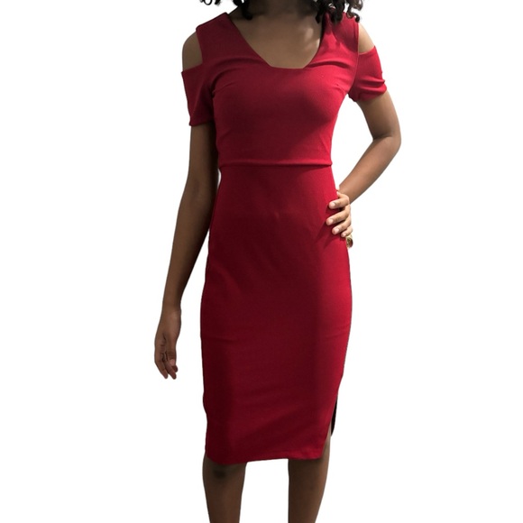Express Red Mini Bodycon Dollman Sleeve Dress With A Split - Picture 2 of 6